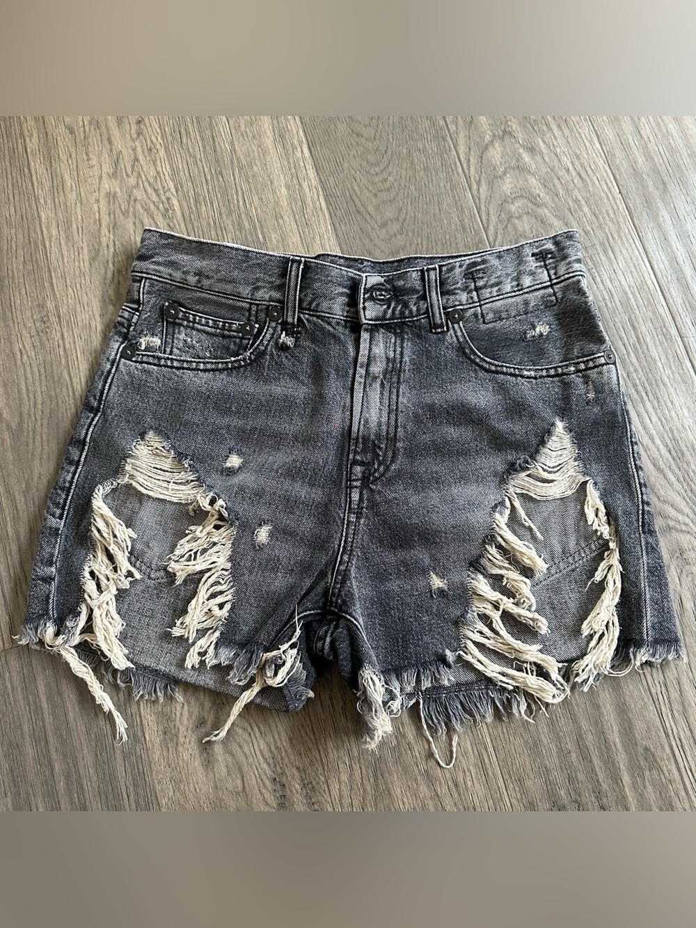 R13 Shredded Slouch Denim Shorts Leyton Black Sz 26